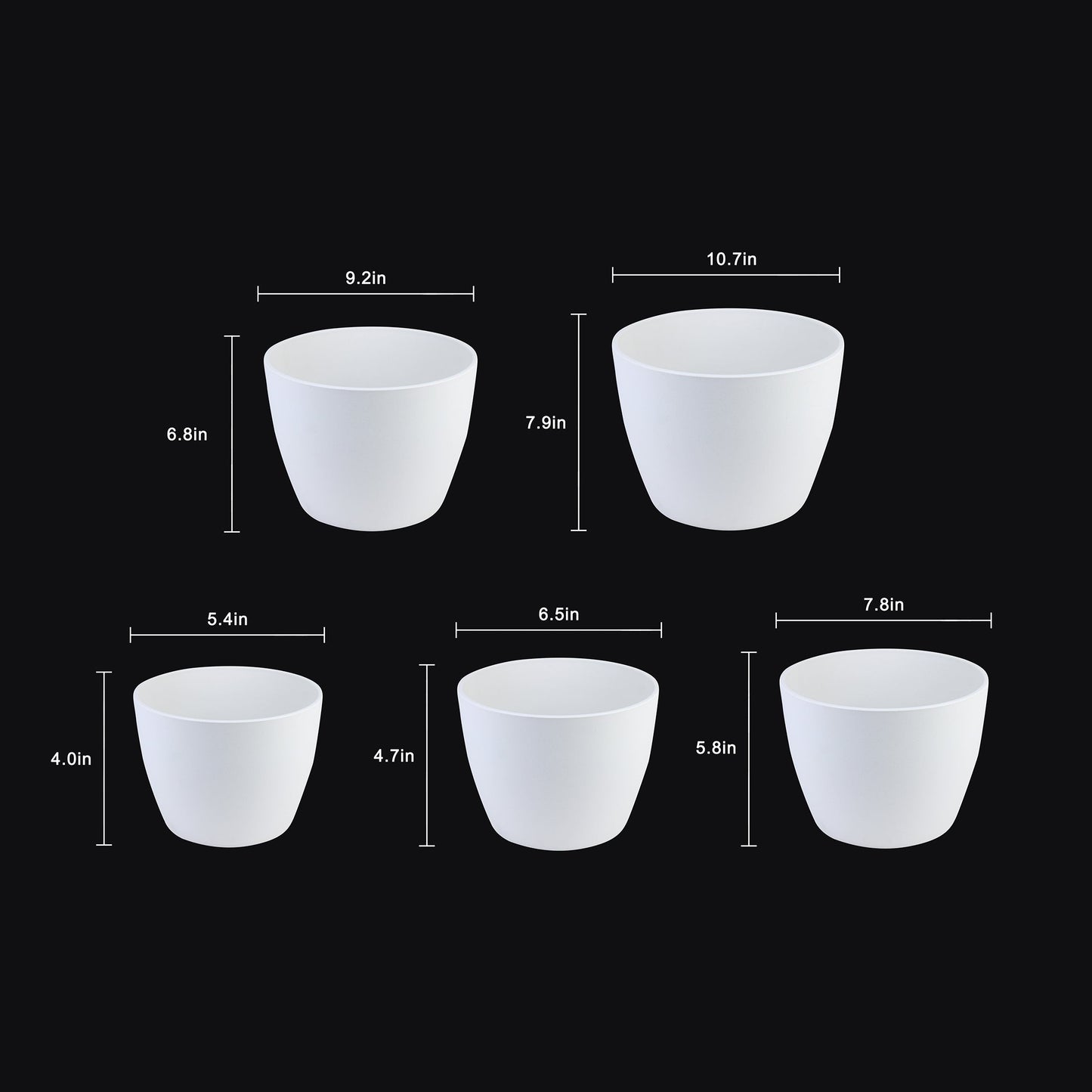 5-Piece White Plastic Planter Pot Set – Modern Round Design