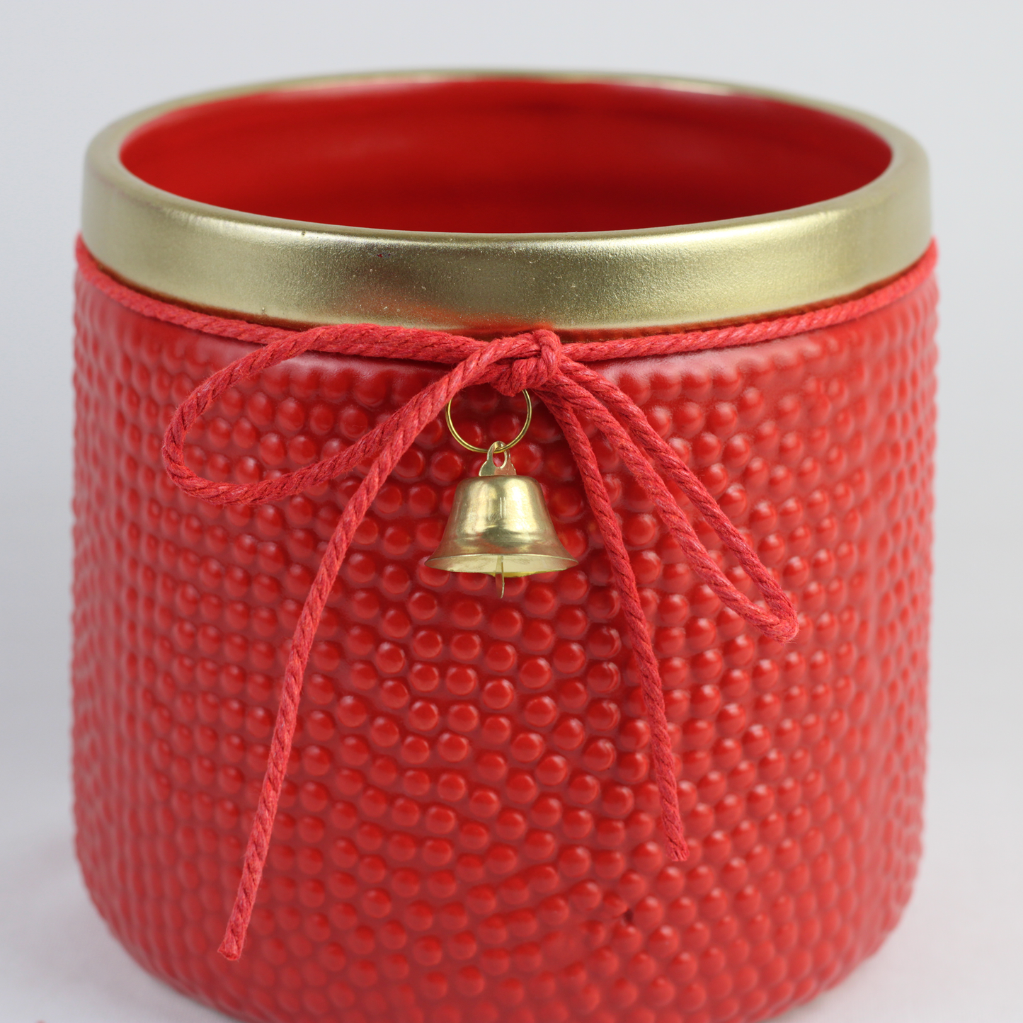 Red or Green Bell Christmas Ceramic Planter – Single Piece – Festive Textured Design
