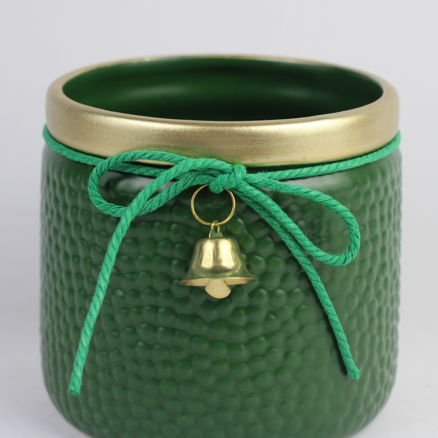 Red or Green Bell Christmas Ceramic Planter – Single Piece – Festive Textured Design