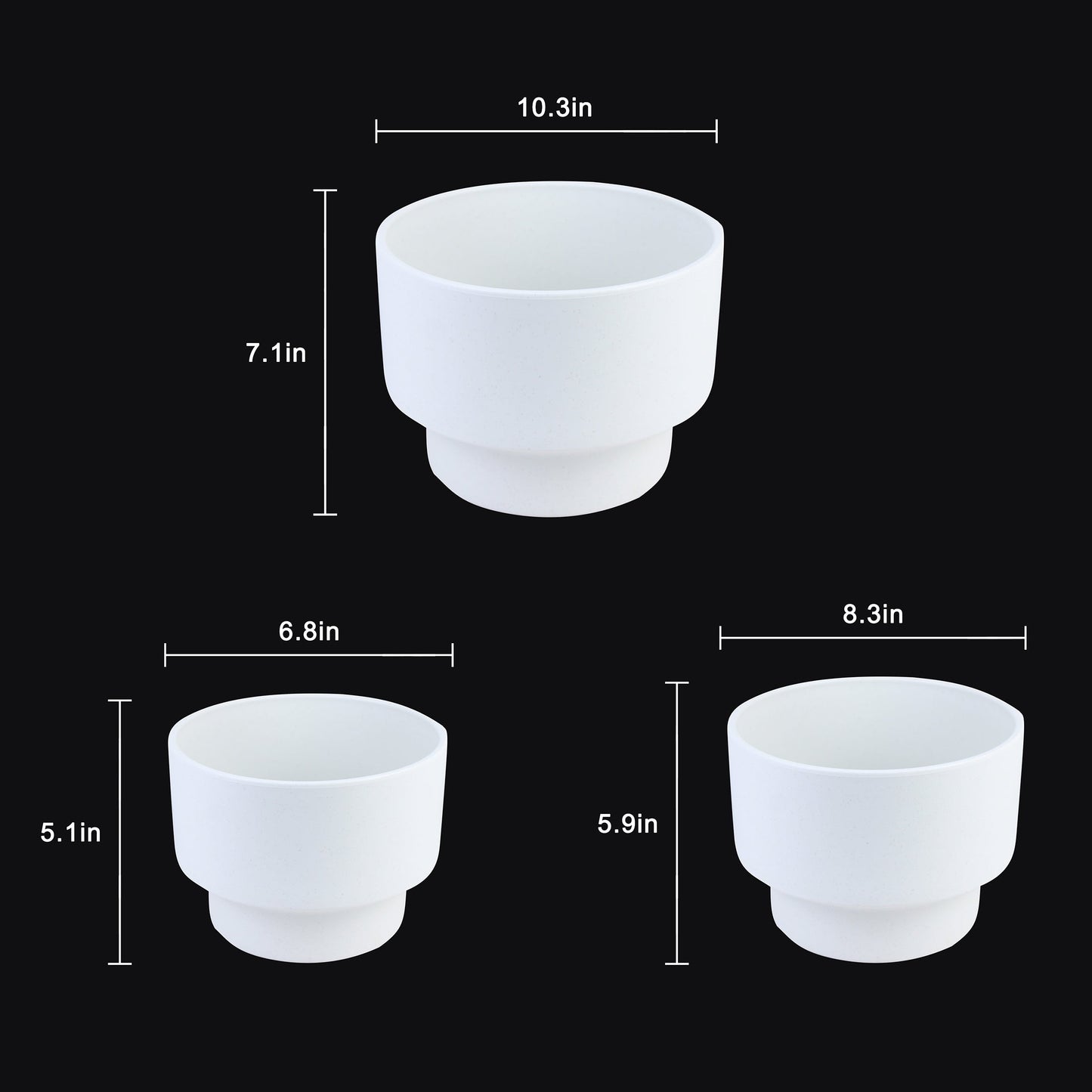 3-Piece White Plastic Planter Pot Set – Modern Pedestal Base