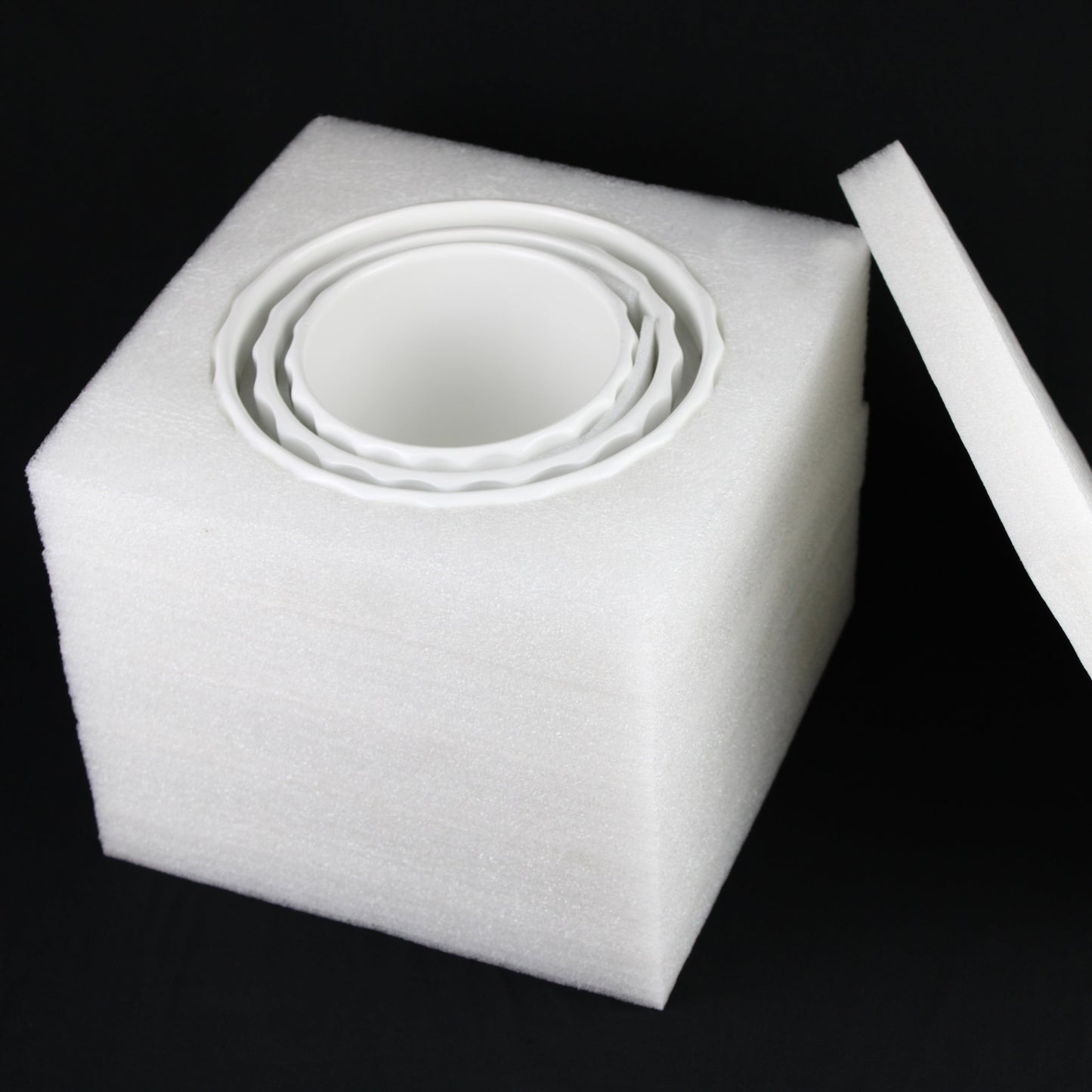 3-Piece White Stoneware Planter Set with Fluted Design