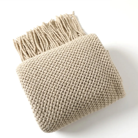 Cozy Knit Khaki Throw Blanket