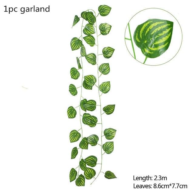 Modern Artificial Green Eucalyptus Leaves Garland Wisteria Rattan Fake Decor Silk Leaf Vines For Wedding Birthday Party Decor