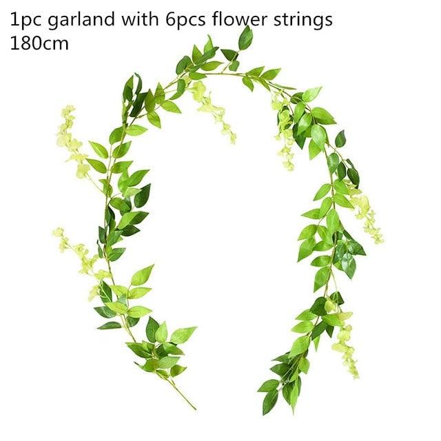 Modern Artificial Green Eucalyptus Leaves Garland Wisteria Rattan Fake Decor Silk Leaf Vines For Wedding Birthday Party Decor