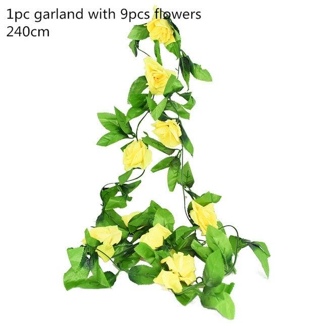 Modern Artificial Green Eucalyptus Leaves Garland Wisteria Rattan Fake Decor Silk Leaf Vines For Wedding Birthday Party Decor