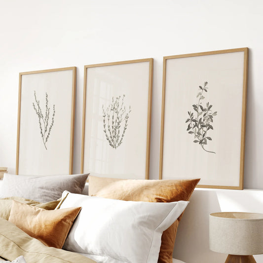 Vintage Botanical 3 Piece Wall Decor. Rustic Dried Flower Prints